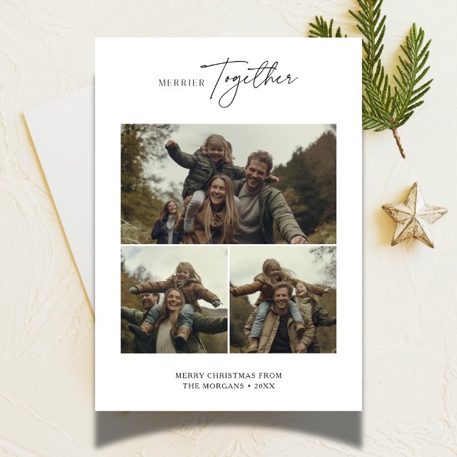 Simple Christmas Merrier Together Family Photo  Holiday Card (Creator Uploaded)