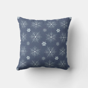 Simple Christmas Navy Blue White Snowflake Pattern Cushion
