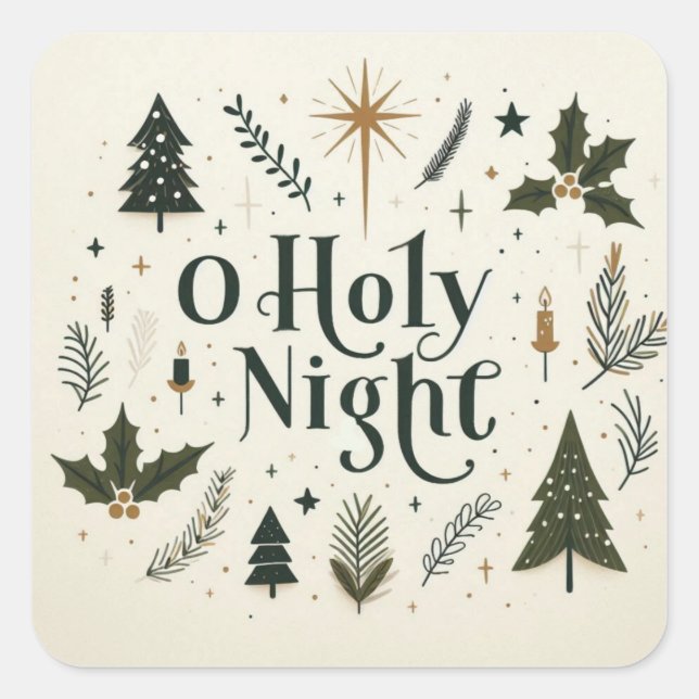 Simple Christmas O Holy Night Square Sticker (Front)