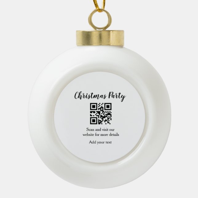Simple christmas party website barcode QR add name Ceramic Ball Christmas Ornament (Front)