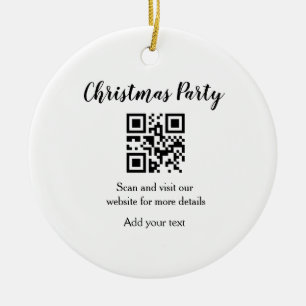Simple christmas party website barcode QR add name Ceramic Ornament