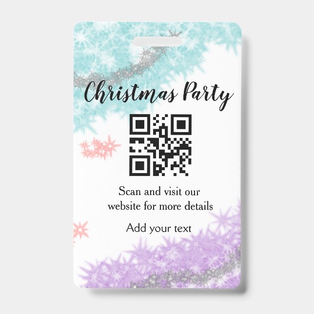 Simple christmas party website barcode QR add name ID Badge (Front)