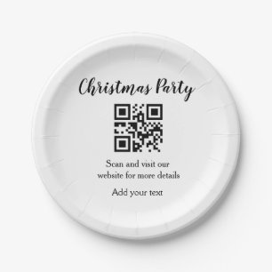 Simple christmas party website barcode QR add name Paper Plate