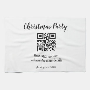 Simple christmas party website barcode QR add name Tea Towel