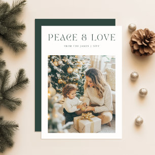 Simple Christmas   Peace & Love Green Family Photo Holiday Card