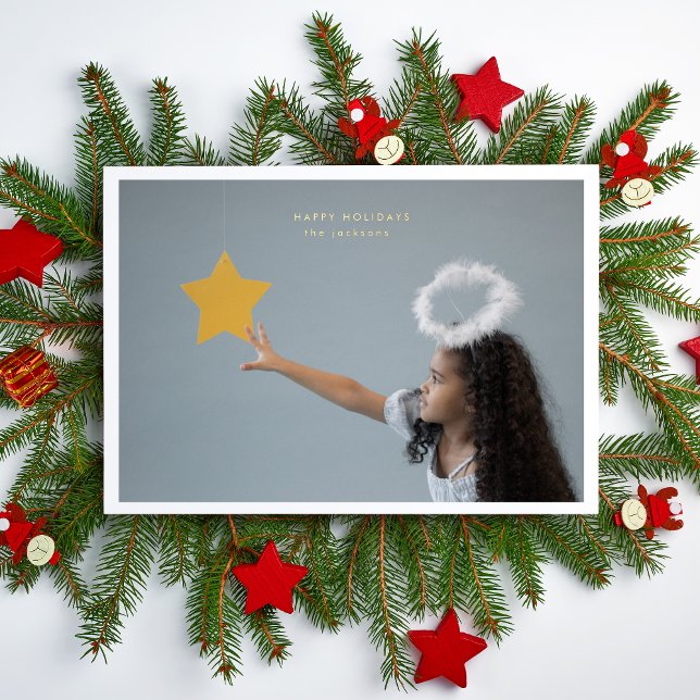 Simple Christmas Photo Frame Custom GOLD HAPPY Foil Holiday Card (Creator Uploaded)