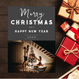 Simple Christmas Photo   Grey Holiday Card