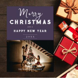 Simple Christmas Photo Purple Holiday Card
