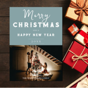 Simple Christmas Photo   Teal Holiday Card