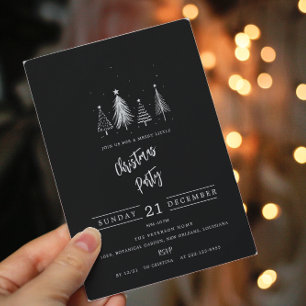 Simple Christmas Pine Tree   Black Christmas Party Invitation