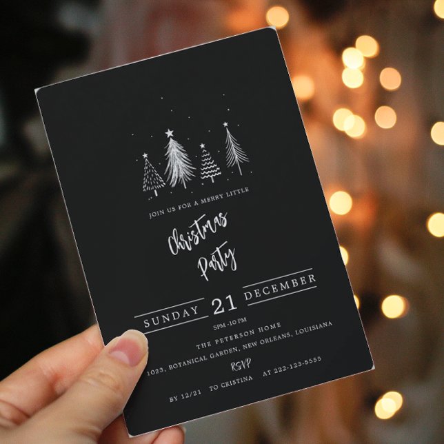 Simple Christmas Pine Tree | Black Christmas Party Invitation (Creator Uploaded)