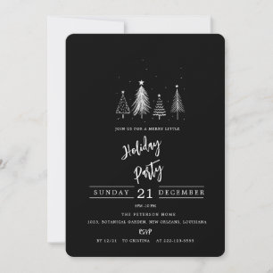 Simple Christmas Pine Tree   Black Holiday Party Invitation