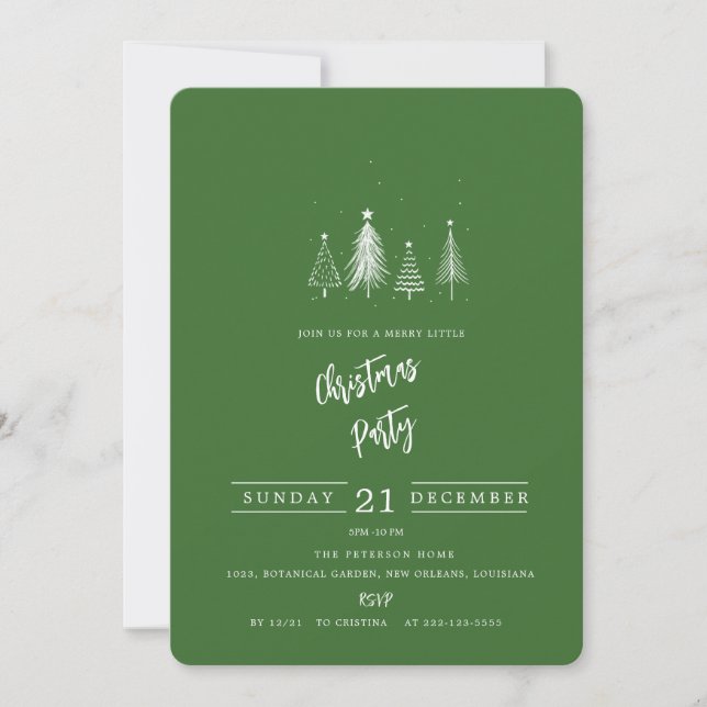 Simple Christmas Pine Tree | Green Christmas Party Invitation (Front)