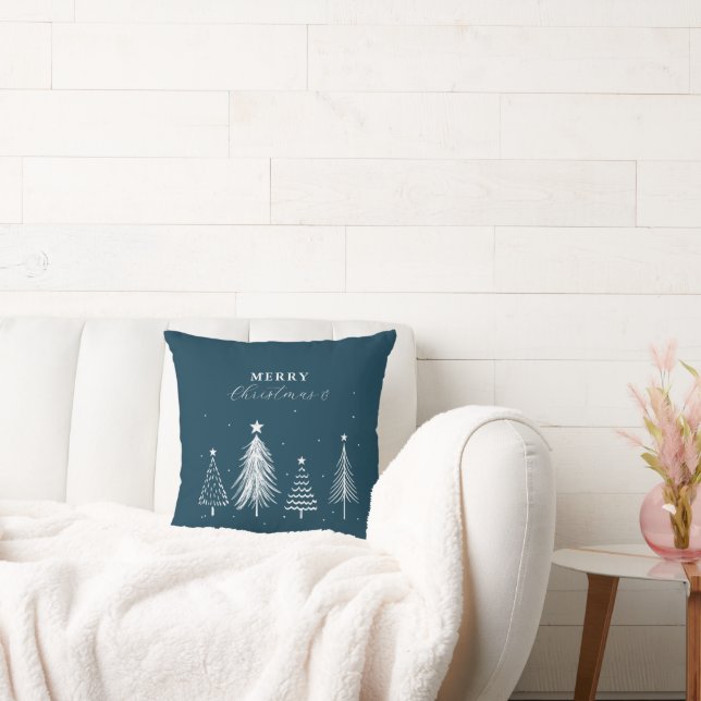 Simple Christmas Pine Tree Pattern | Navy Blue Cushion (Couch)