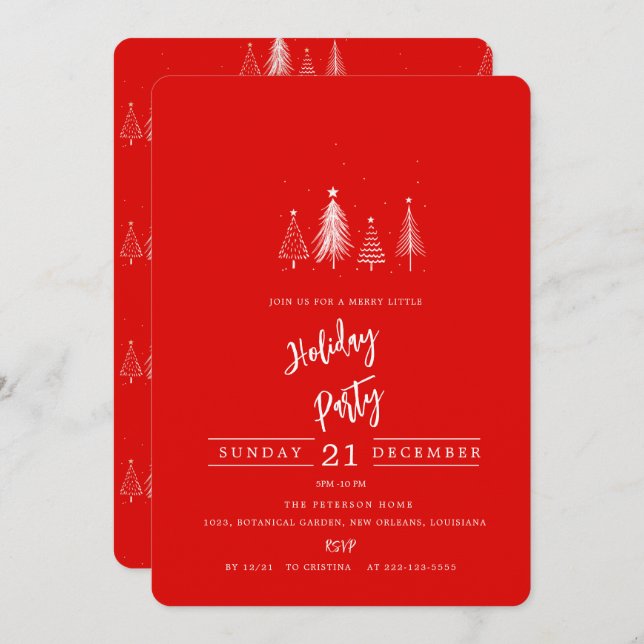 Simple Christmas Pine Tree | Red Holiday Party Invitation (Front/Back)