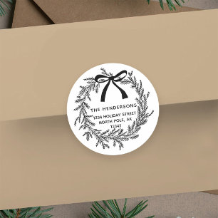 Simple Christmas Pine Wreath Return Address Classic Round Sticker