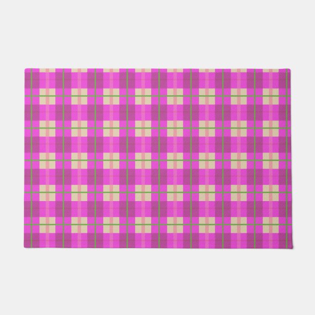Simple Christmas Plaid Pink Purple Chequered   Doormat (Front)