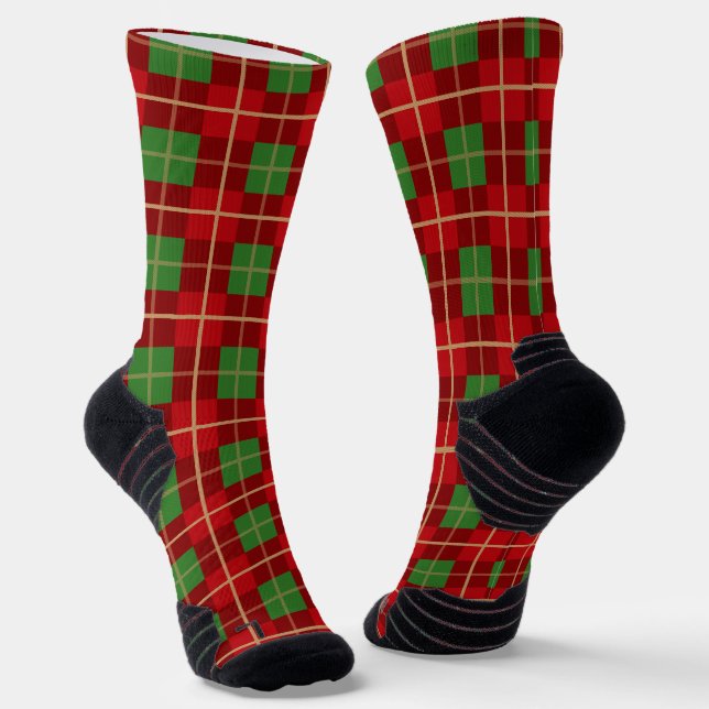 Simple Christmas Plaid Red And Green Chequered  Socks (Angled)
