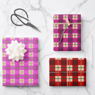 Simple Christmas Plaid Red And Pink Chequered Wrapping Paper Sheet