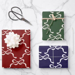 Simple Christmas Red Green Blue Bows Wrapping Paper Sheet