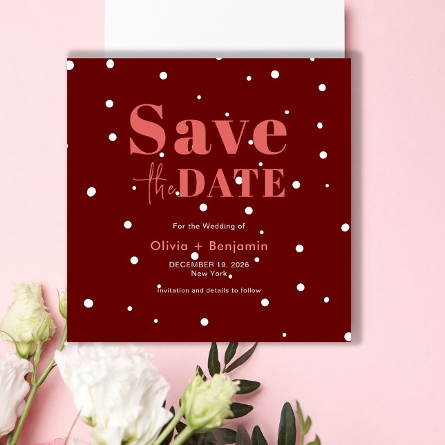 Simple Christmas Red Snowy Wedding Save The Date Invitation (Christmas Green Winter Wedding Save The Date Invitation)