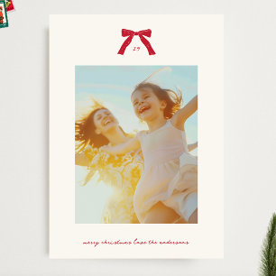 Simple Christmas Red Text & Bows Custom Photo Holiday Card