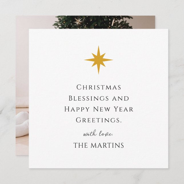 Simple Christmas Star Personalised Religious Photo Invitation (Front/Back)