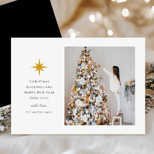 Simple Christmas Star Photo Black and White Holiday Card