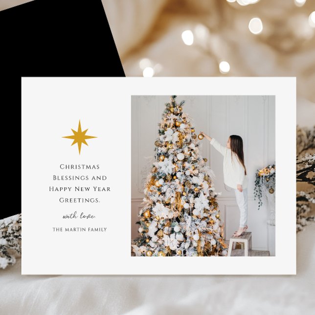 Simple Christmas Star Photo Black and White Holiday Card (Creator Uploaded)