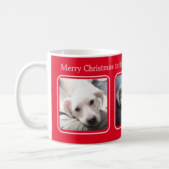 Simple Christmas Three Photo Red and White Coffee Mug (Left)