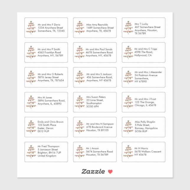 Simple Christmas Tree 18 Recipient Names Addresses (Sheet)