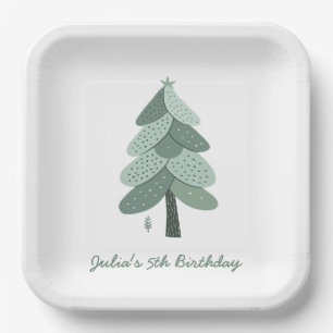 Simple Christmas tree Birthday  Paper Plate