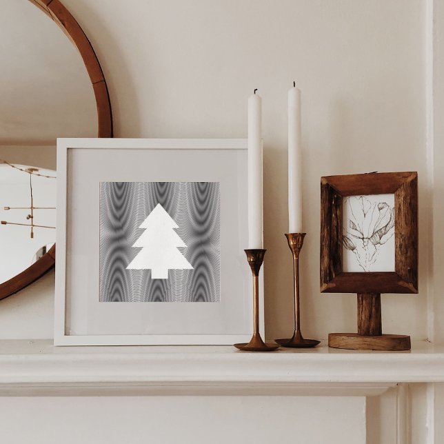 Simple Christmas Tree Black & White Stripes Trippy Holiday Card (Creator Uploaded)