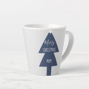 Simple Christmas Tree Blue Grey Name  Latte Mug