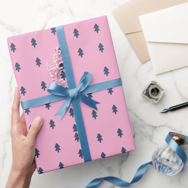 Simple Christmas Tree Blue Pink Wrapping Paper (Gifting)