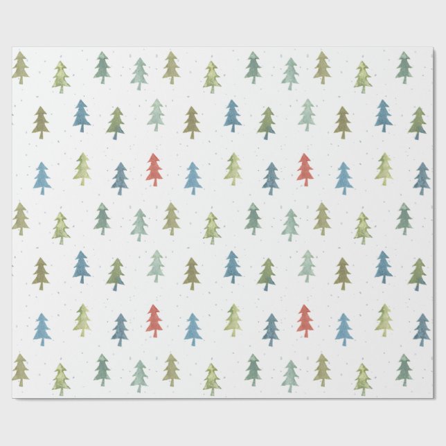 Simple Christmas Tree Colorful Watercolor Pattern Wrapping Paper (Flat)