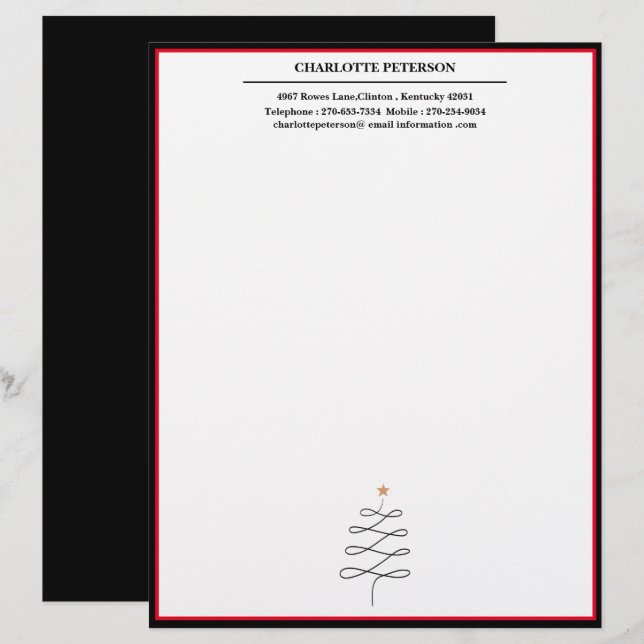 Simple Christmas Tree Custom Name Custom Letterhead (Front/Back)