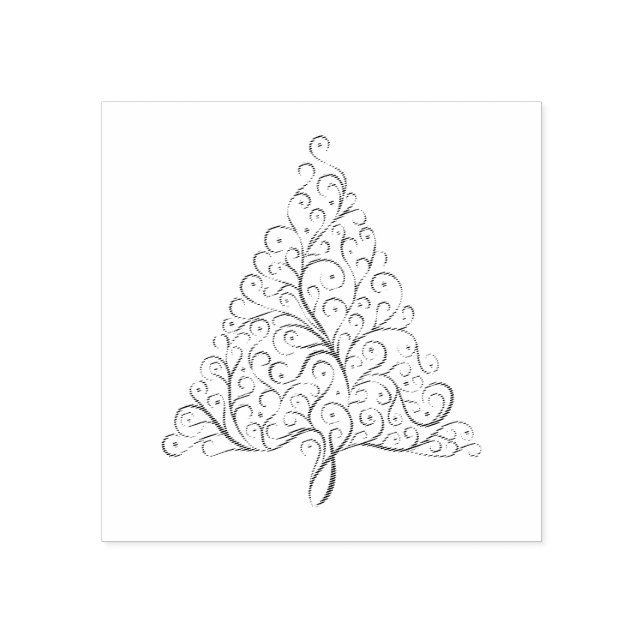 Simple Christmas Tree Flourish in red and green Rubber Stamp (Imprint)