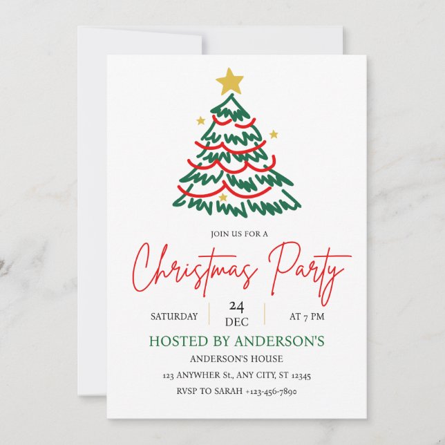 Simple Christmas Tree Invitation - holidays invite (Front)