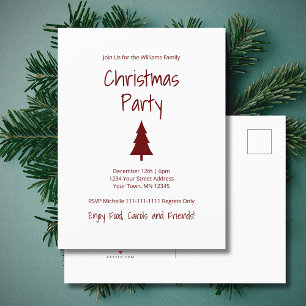 Simple Christmas Tree Modern Holiday Party  Invitation Postcard