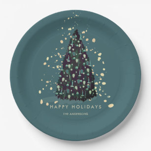 Simple Christmas Tree Teal Paper Plate