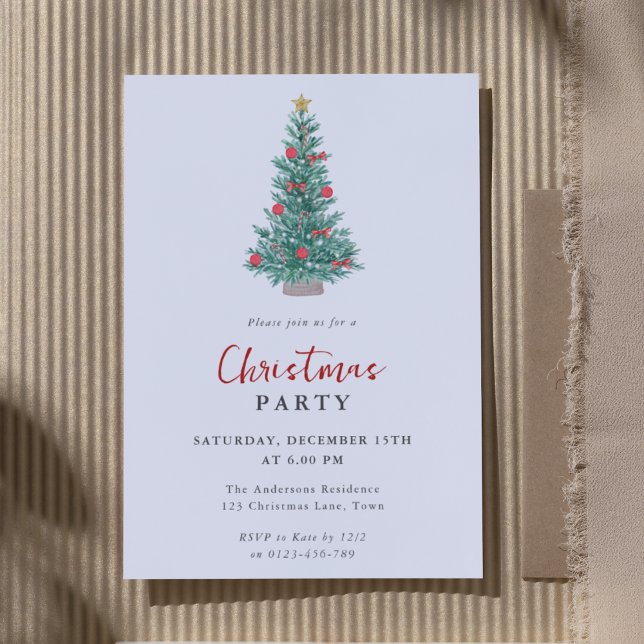 Simple Christmas Tree Watercolor Festive Party Invitation (Creator Uploaded)