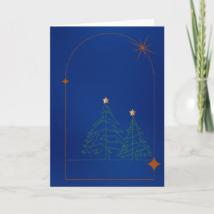 Simple Christmas Trees on Blue Holiday Card