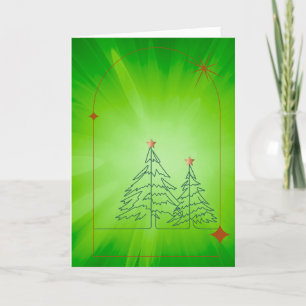 Simple Christmas Trees on green Holiday Card