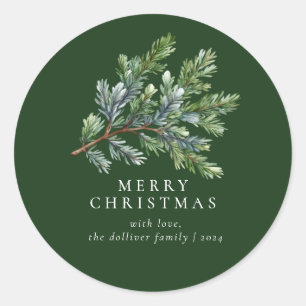 Simple Christmas Watercolor Floral Classic Round Sticker
