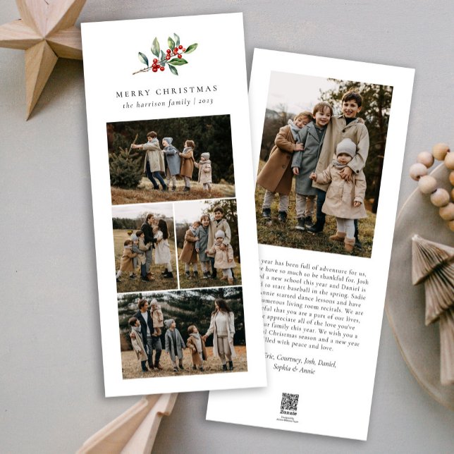 Simple Christmas Watercolor Floral Photo Collage Holiday Card (Creator Uploaded)