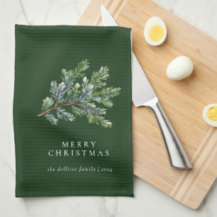 Simple Christmas Watercolor Greenery  Tea Towel
