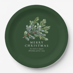 Simple Christmas Watercolor Pine Paper Plate