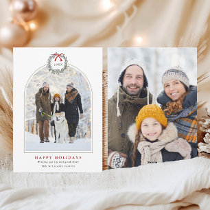 Simple Christmas Wreath Arched Family 2 Photo  Holiday Card