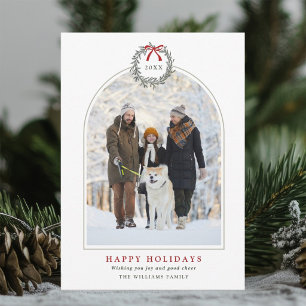 Simple Christmas Wreath Arched Family Photo  Holiday Card